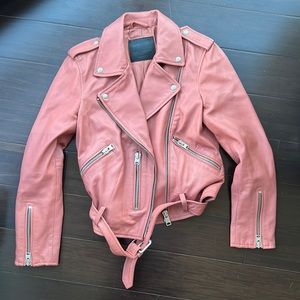 AllSaints Leather Balfern Biker Jacket, Rose Wood Pink